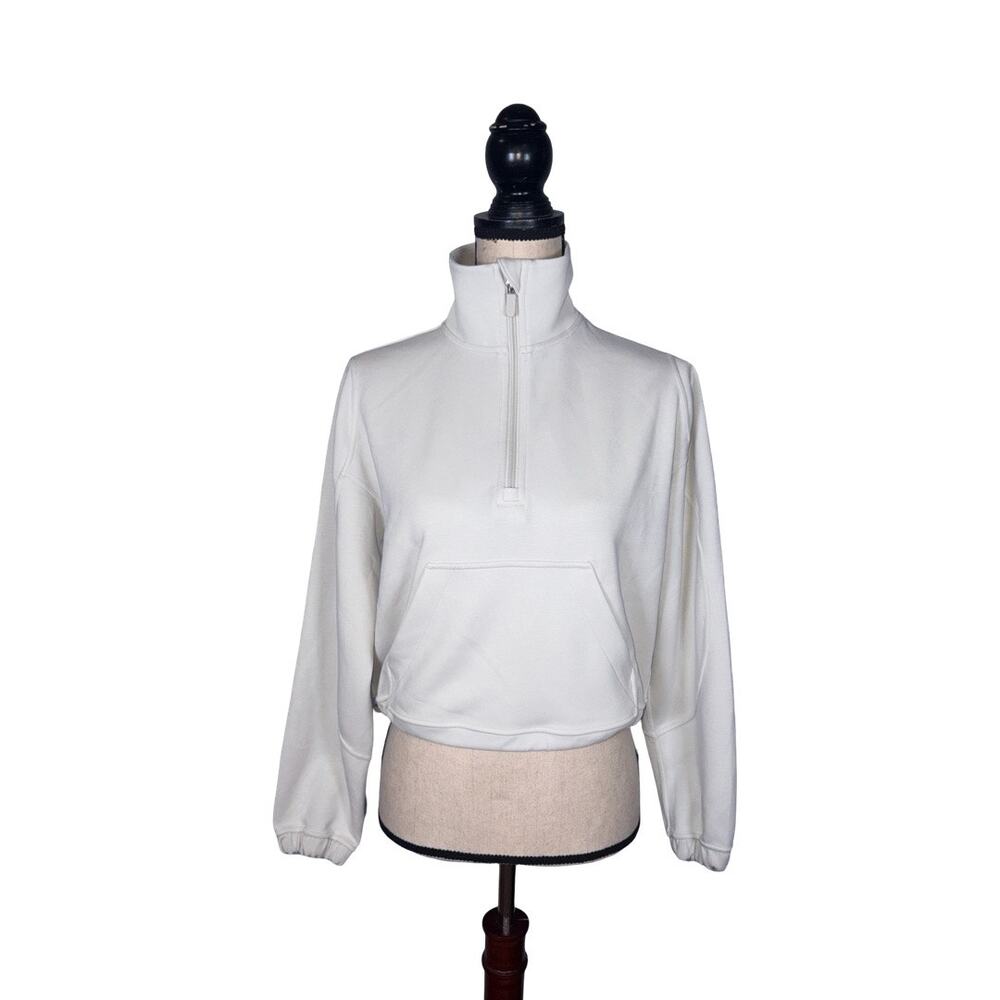 Lululemon White High Neck Half Zip Cropped Sweatshirt   Size: 2
